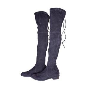 Stuart Weitzman Over the Knee Black Suede Boots Stretch Flats Size 7M